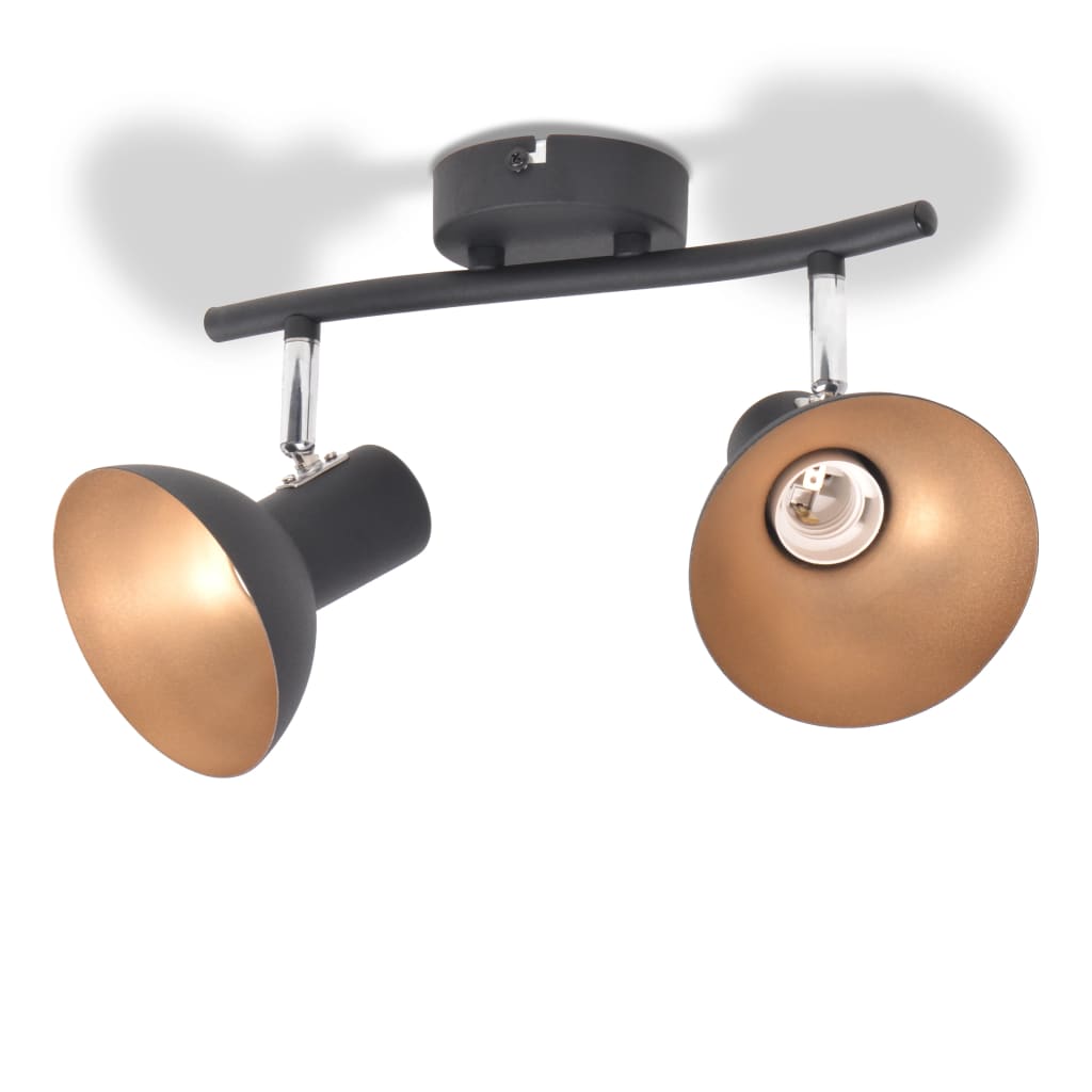 vidaXL loftslampe til 2 pærer E27 sort og guldfarvet