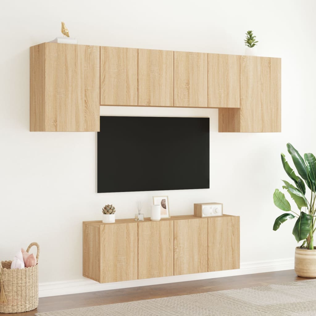 vidaXL tv-møbel til væg 6 dele konstrueret træ sonoma-eg