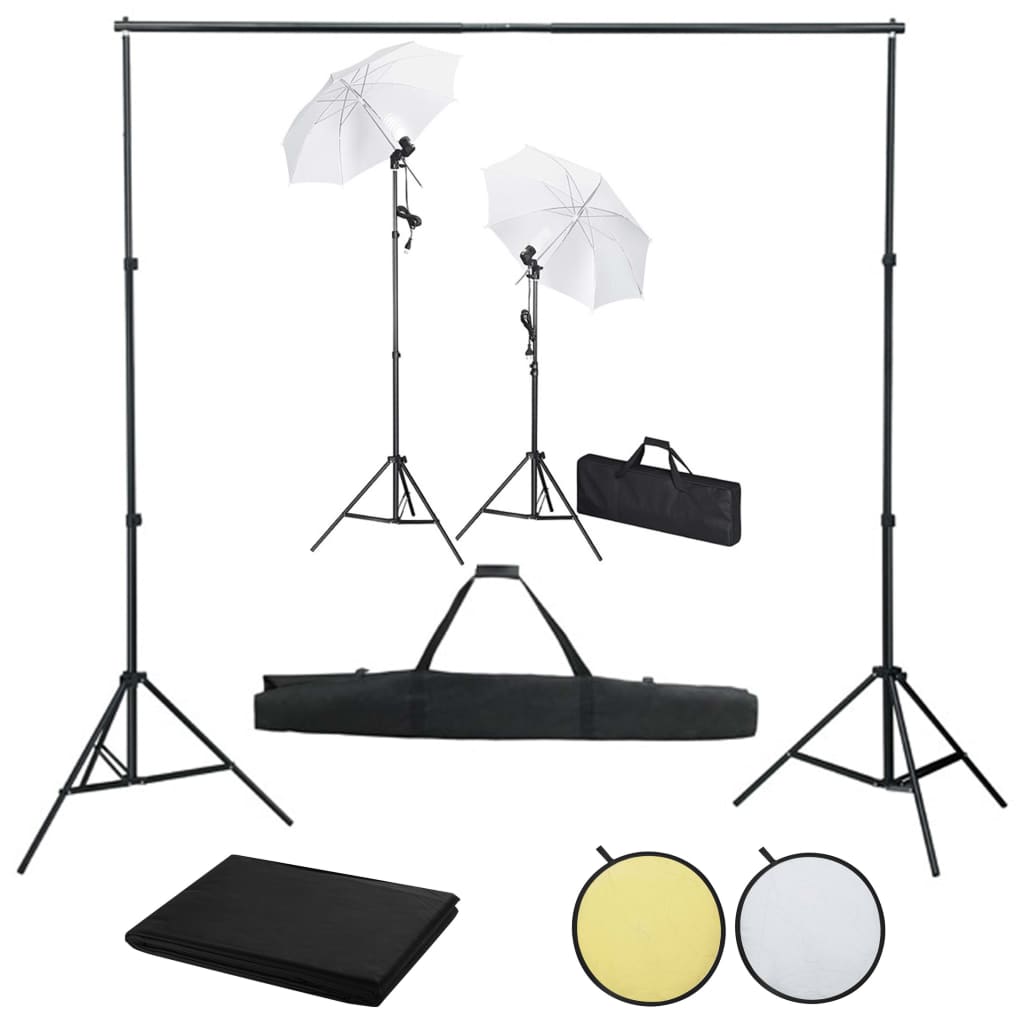 vidaXL fotostudiesæt med baggrunde, lamper og paraplyer