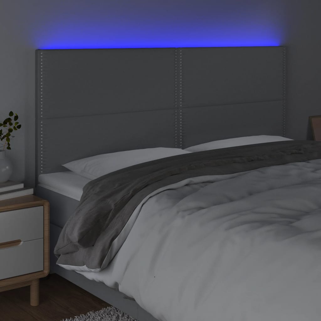 vidaXL sengegavl med LED-lys 200x5x118/128 cm stof lysegrå