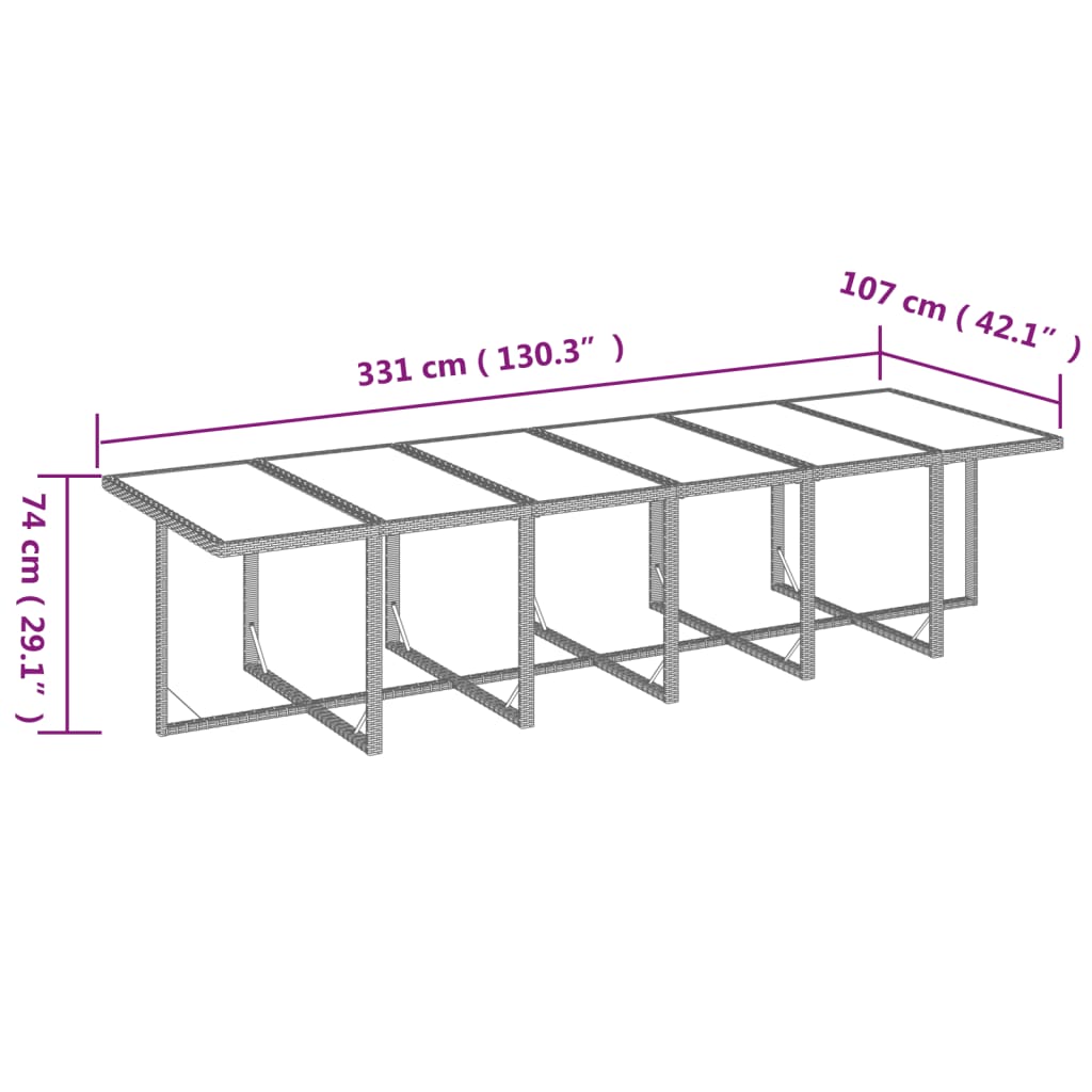 vidaXL spisebordssæt til haven 13 dele med hynder polyrattan grå