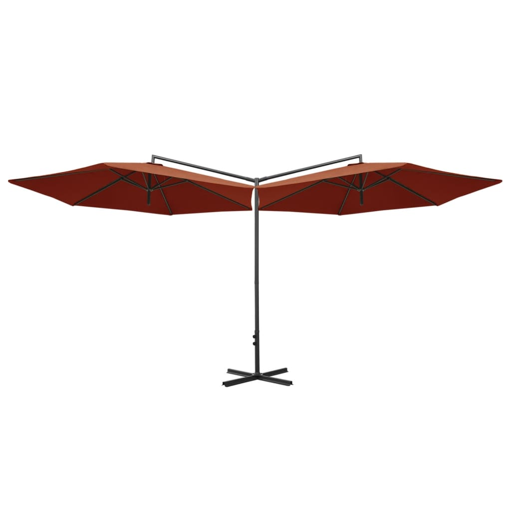 vidaXL dobbelt parasol med stålstang 600 cm terrakotta