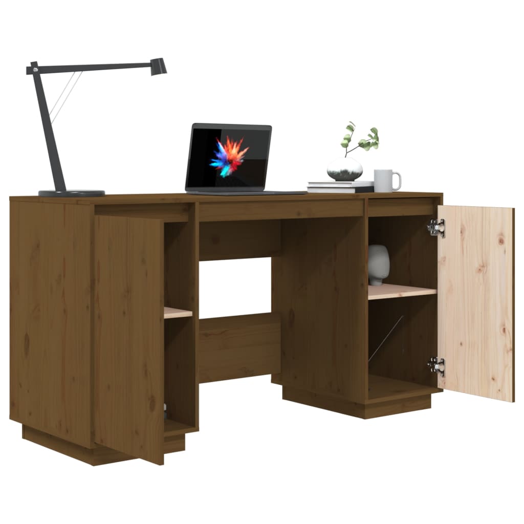 vidaXL skrivebord 140x50x75 cm massivt fyrretræ gyldenbrun