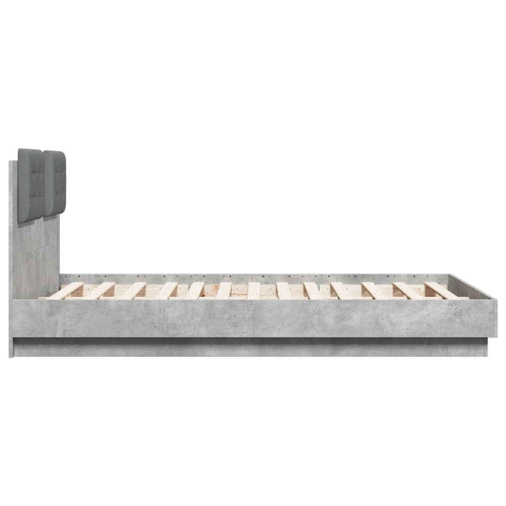 vidaXL sengeramme med sengegavl og LED-lys 120x190 cm betongrå