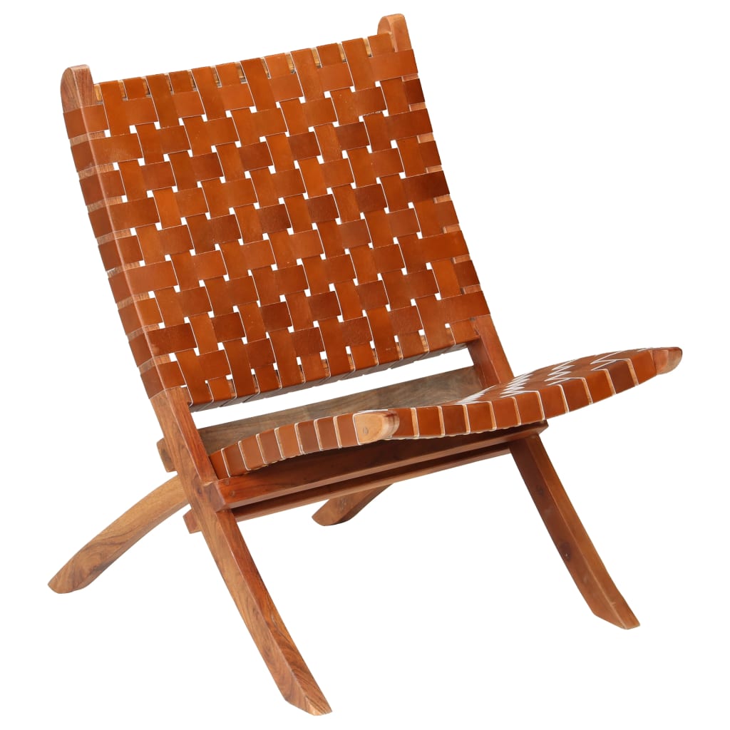 vidaXL foldbar stol ægte læder krydsstriber brun