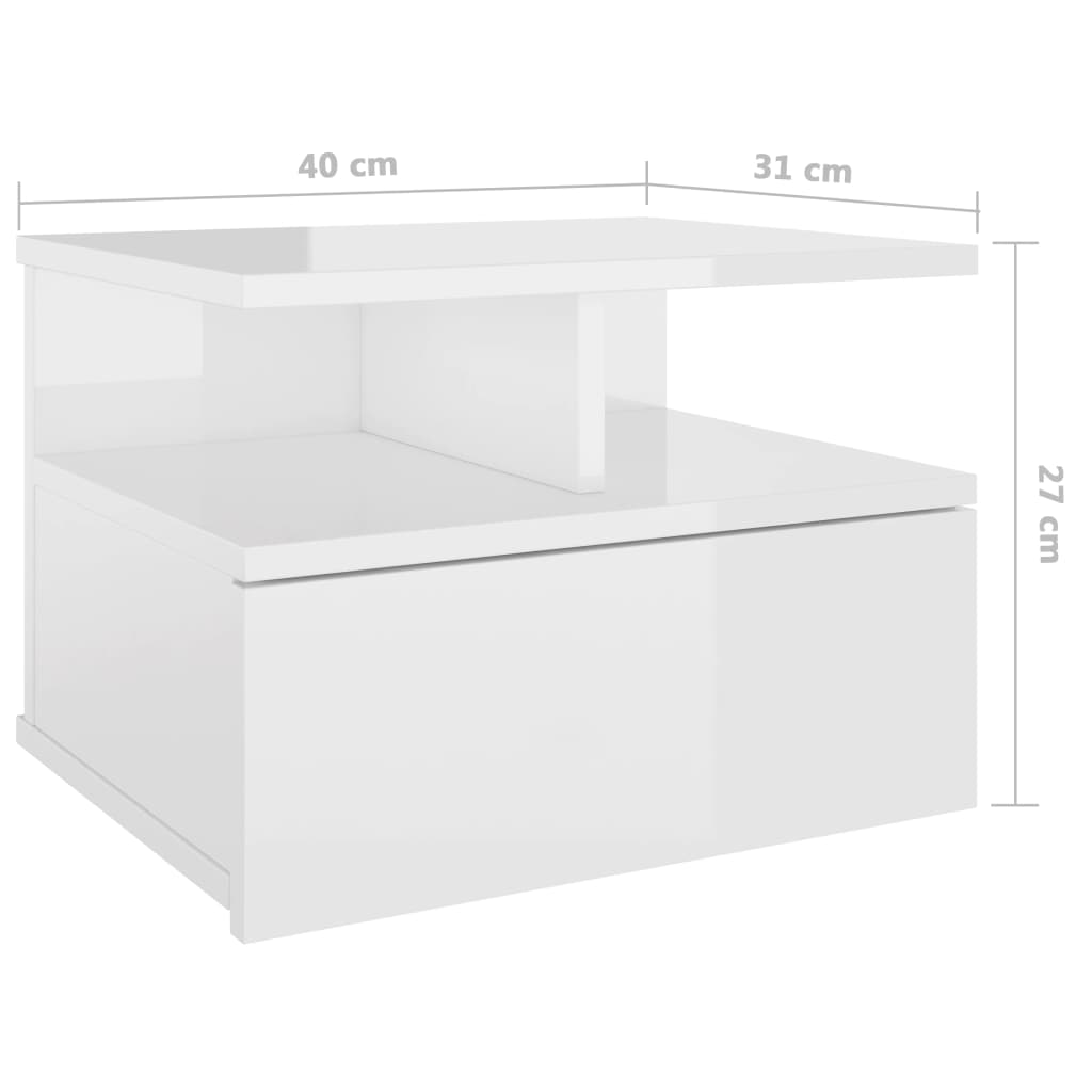 vidaXL svævende natborde 2 stk. 40x31x27 cm spånplade hvid højglans