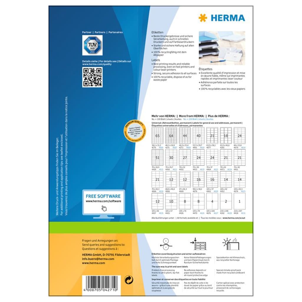 HERMA permanente etiketter PREMIUM A4 48,3x16,9 mm 100 ark