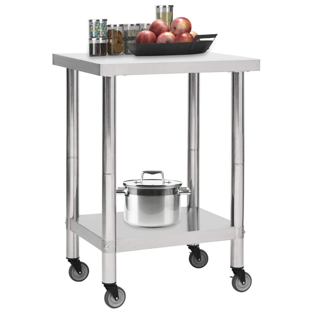 vidaXL arbejdsbord med hjul til køkken 60x30x85 cm rustfrit stål