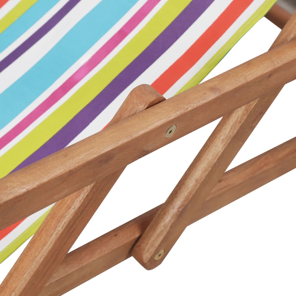 vidaXL foldbar strandstol stof og træstel flerfarvet