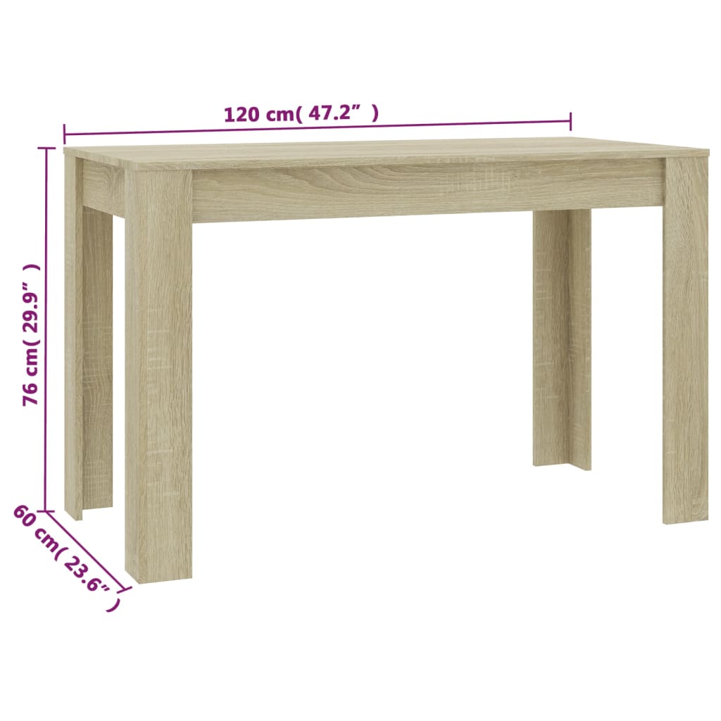 vidaXL spisebord 120x60x76 cm konstrueret træ sonoma-eg