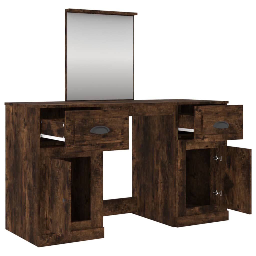 vidaXL makeupbord med spejl 130x50x132,5 cm røget egetræsfarve