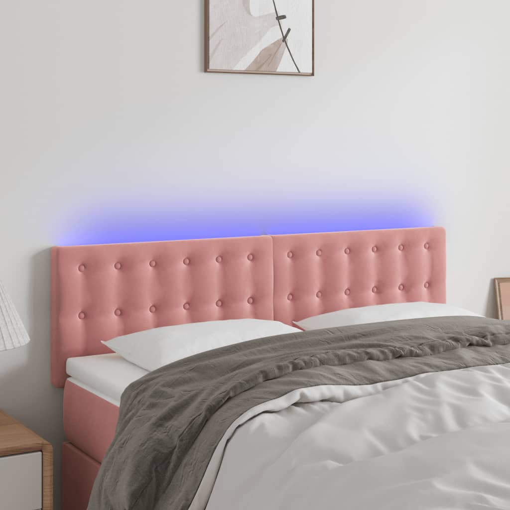 vidaXL sengegavl med LED-lys 144x5x78/88 cm fløjl lyserød
