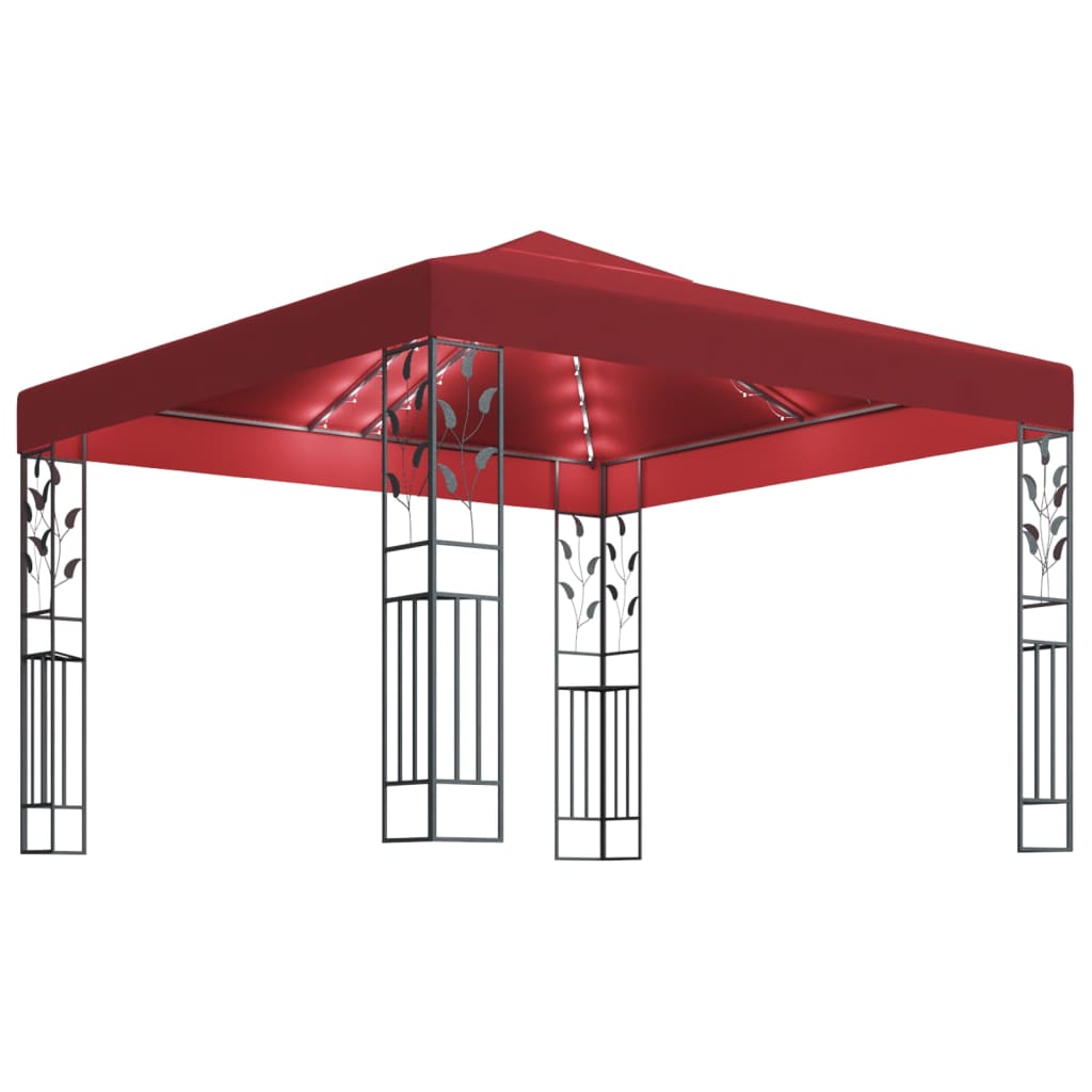 vidaXL pavillon med LED-lyskæder 3x3 m vinrød