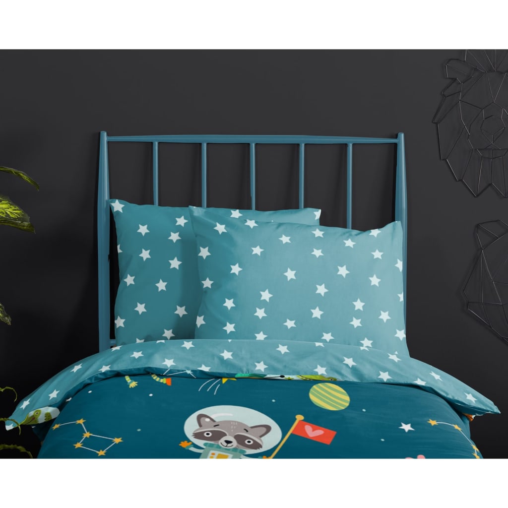 Good Morning sengetøj til børn SPACY 120x150 cm petroleumsblå
