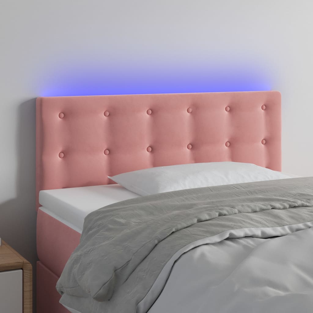 vidaXL sengegavl med LED-lys 90x5x78/88 cm fløjl lyserød