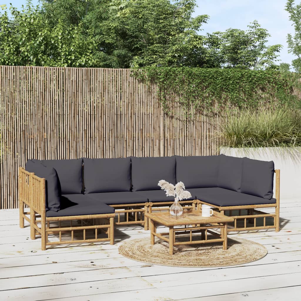 vidaXL loungesæt til haven 7 dele med mørkegrå hynder bambus