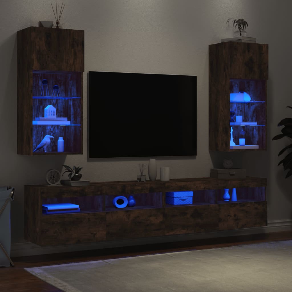 vidaXL tv-borde med LED-lys 2 stk. 40,5x30x90 cm røget egetræsfarve