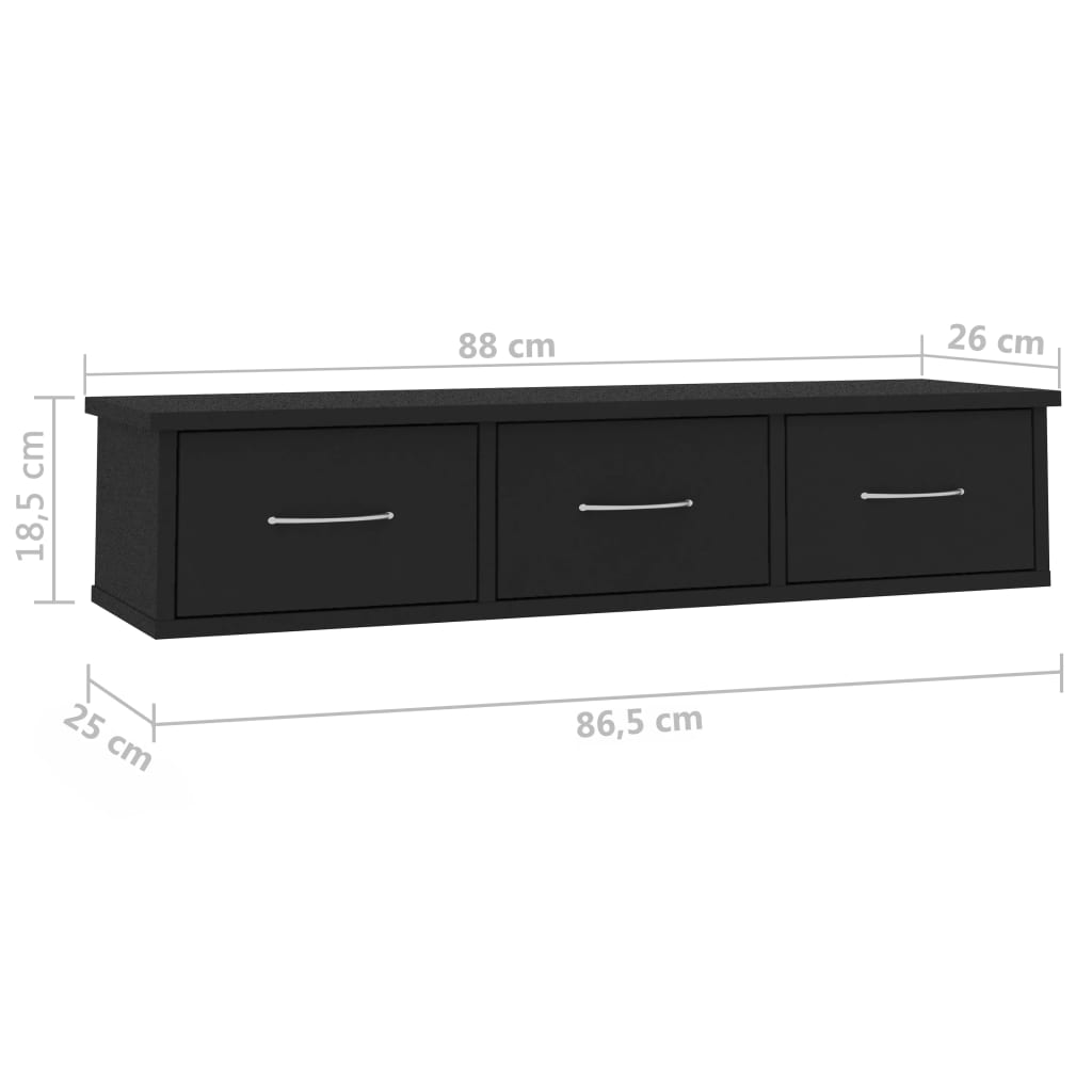 vidaXL vægskab med skuffer 88 x 26 x 18,5 cm spånplade sort