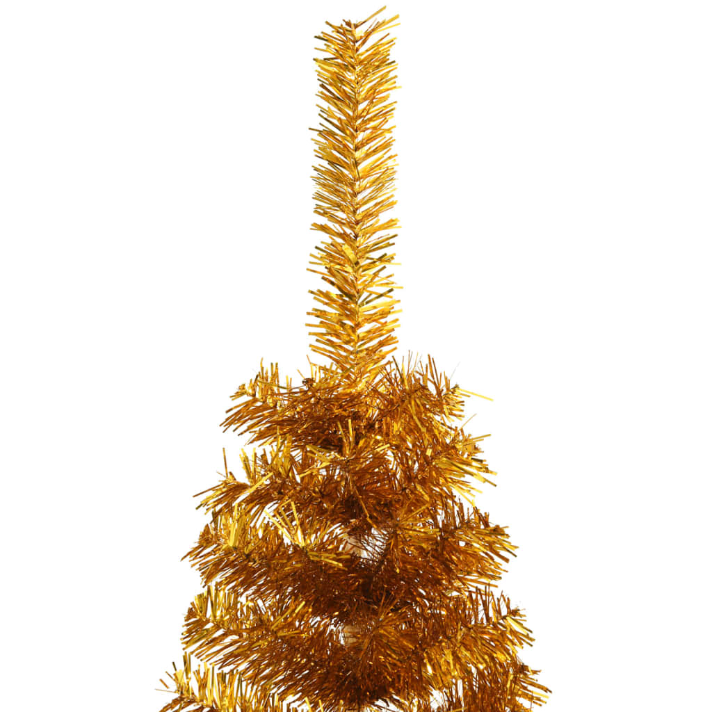 vidaXL kunstigt halvt juletræ med juletræsfod 120 cm PET guldfarvet