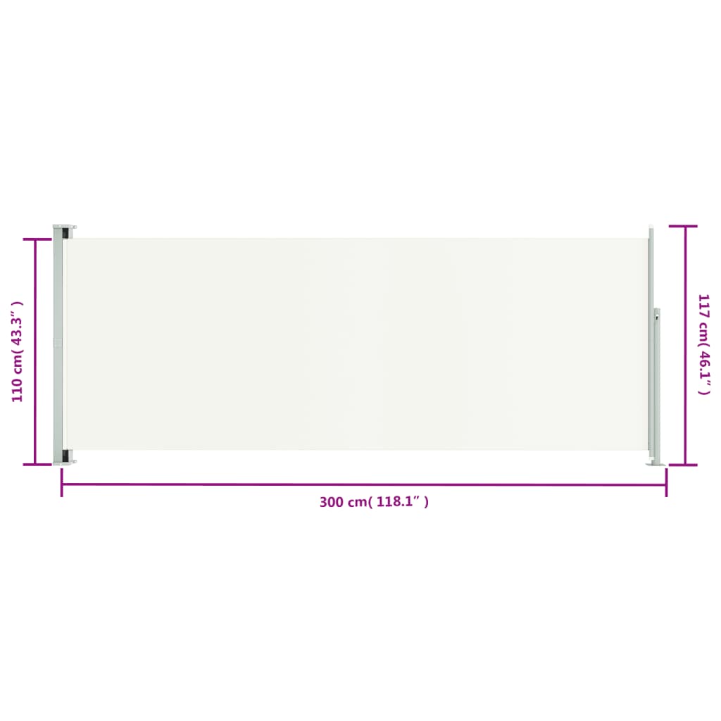 vidaXL sammenrullelig sidemarkise til terrassen 117x300 cm Cremefarvet