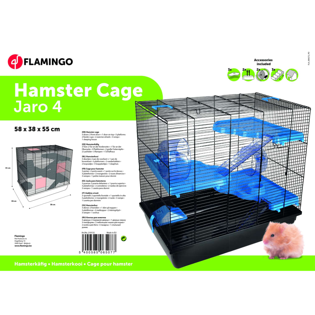 FLAMINGO hamsterbur Jaro 4 58x38x55 cm sort og blå