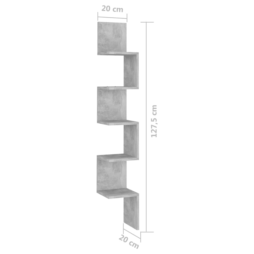 vidaXL væghylde 20x20x127,5 cm spånplade betongrå