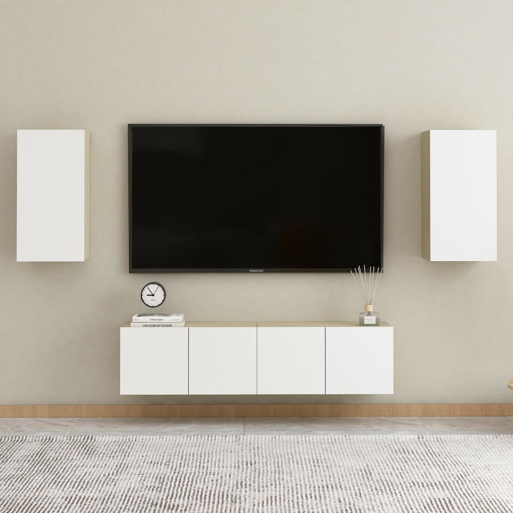 vidaXL tv-bord 30,5x30x60 cm konstrueret træ hvid og sonoma-eg
