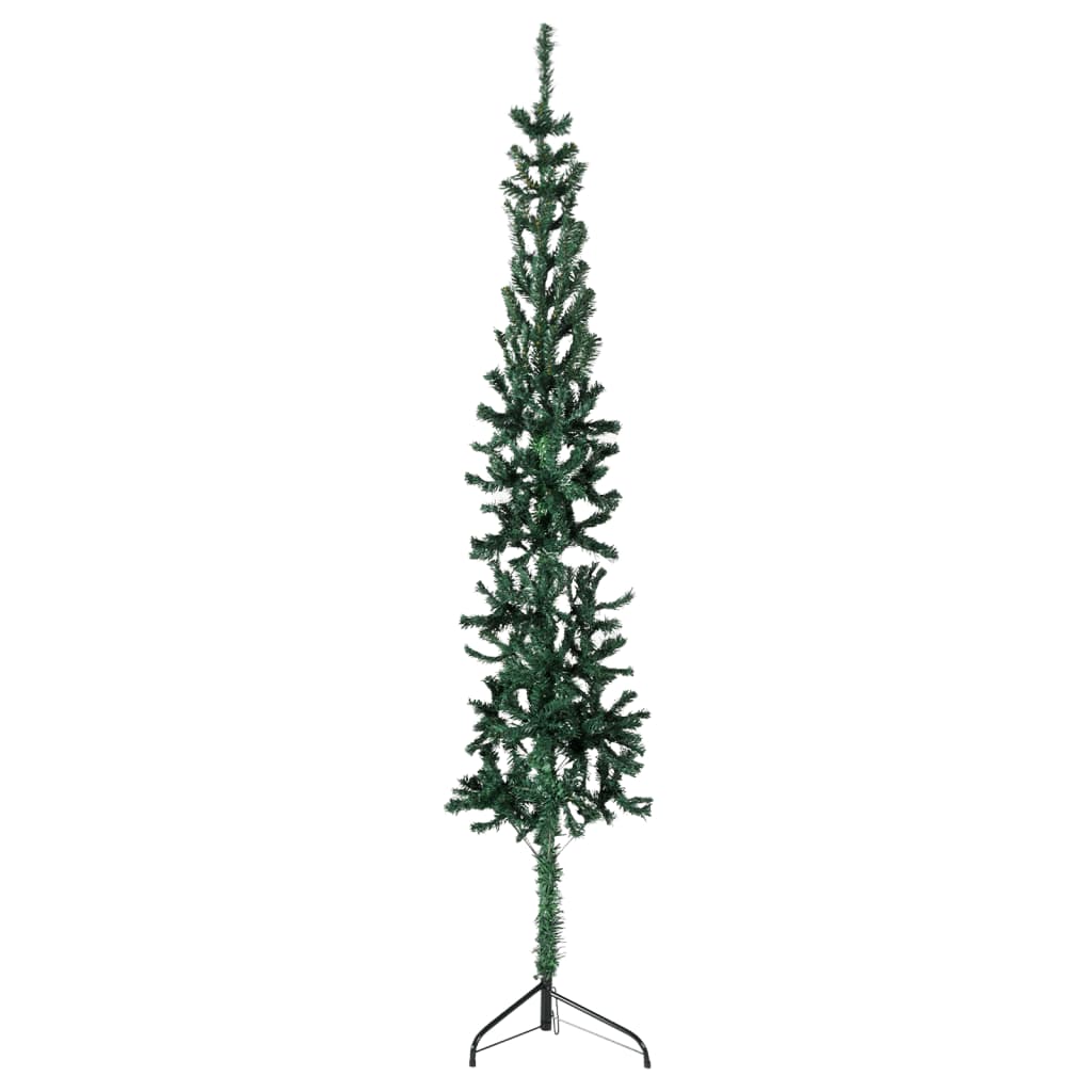 vidaXL kunstigt halvt juletræ med juletræsfod 180 cm smalt grøn