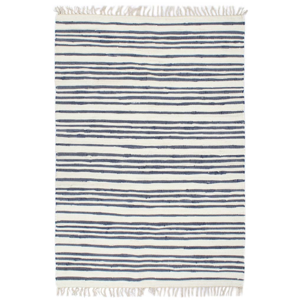 vidaXL håndvævet chindi-tæppe bomuld 200 x 290 cm blå og hvid