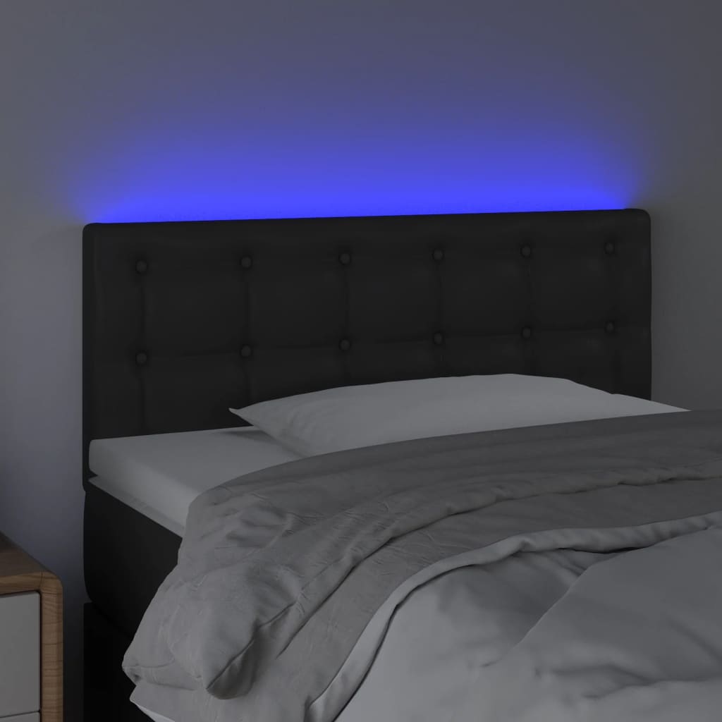 vidaXL sengegavl med LED-lys 100x5x78/88 cm kunstlæder sort