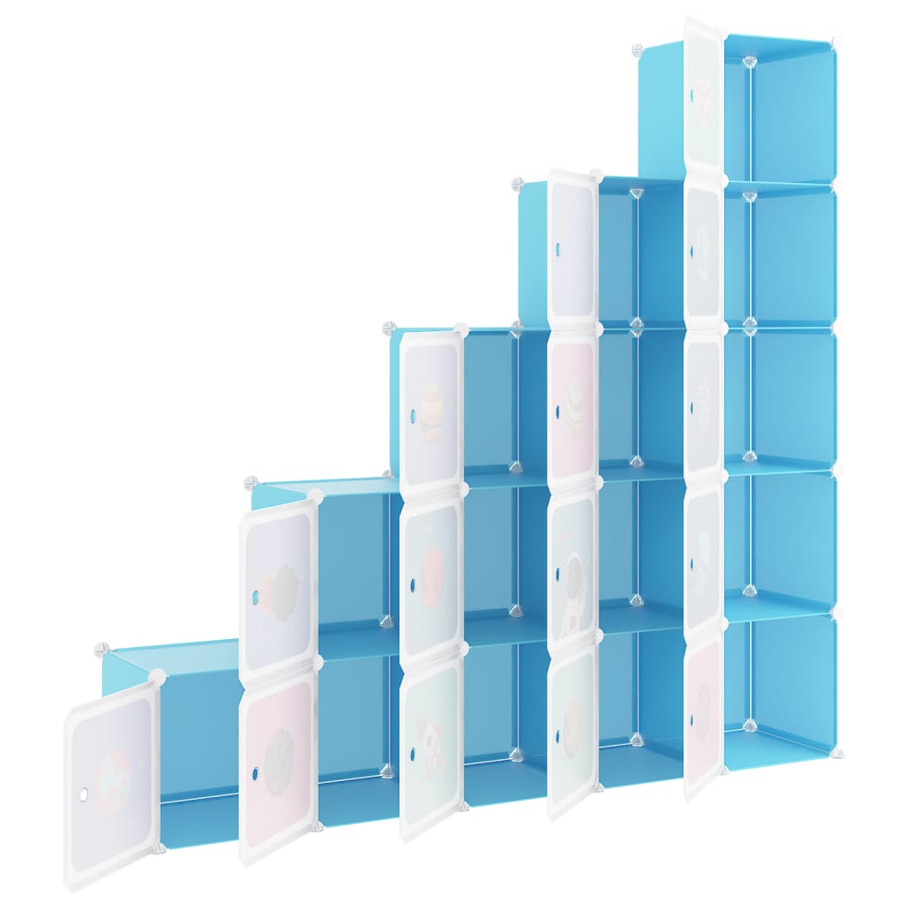 vidaXL opbevaringsreol til børn 15 kubeformede kasser PP blå