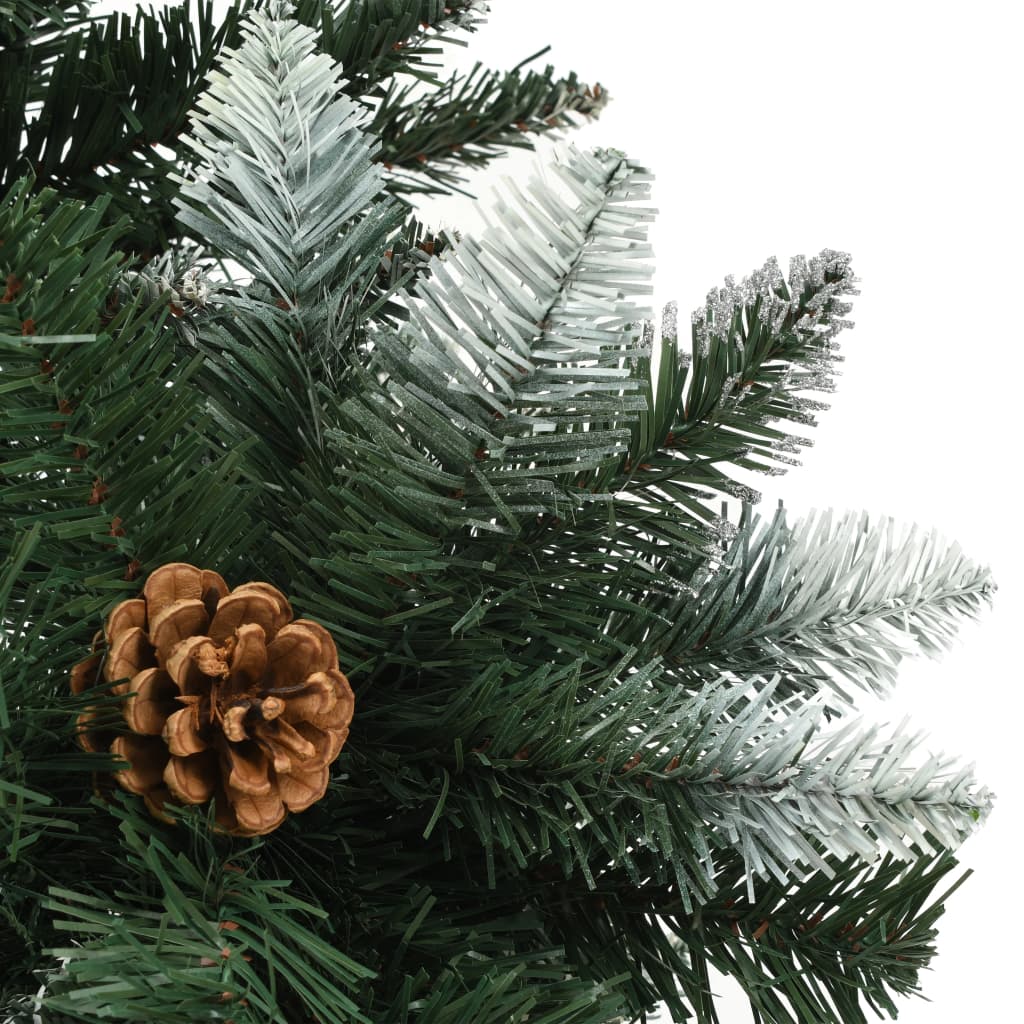 vidaXL kunstigt juletræ med grankogler og hvidt glitter 210 cm