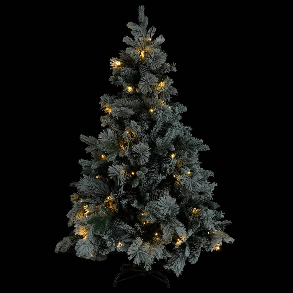 vidaXL juletræ med sne + lys og grankogler 150 cm PVC og PE