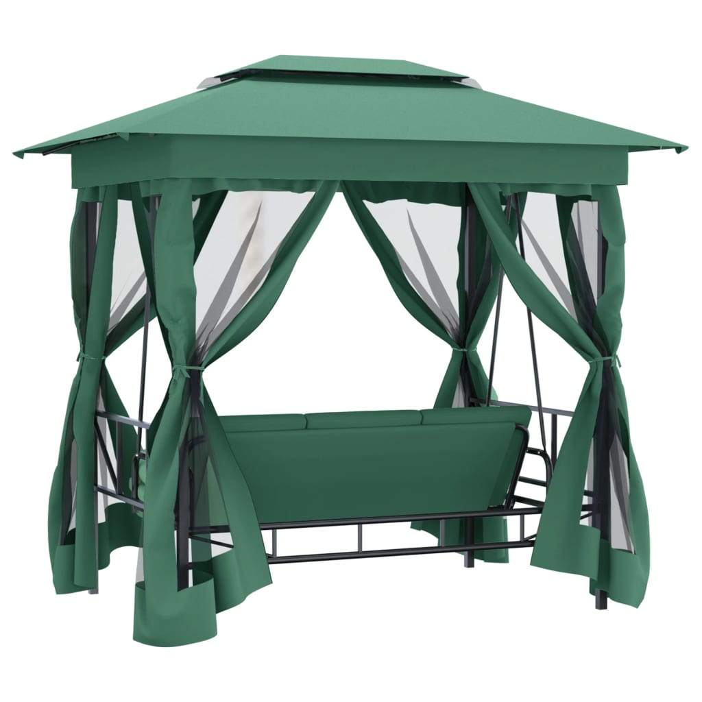 vidaXL havepavillon med justerbar gyngebænk stof og stål grøn