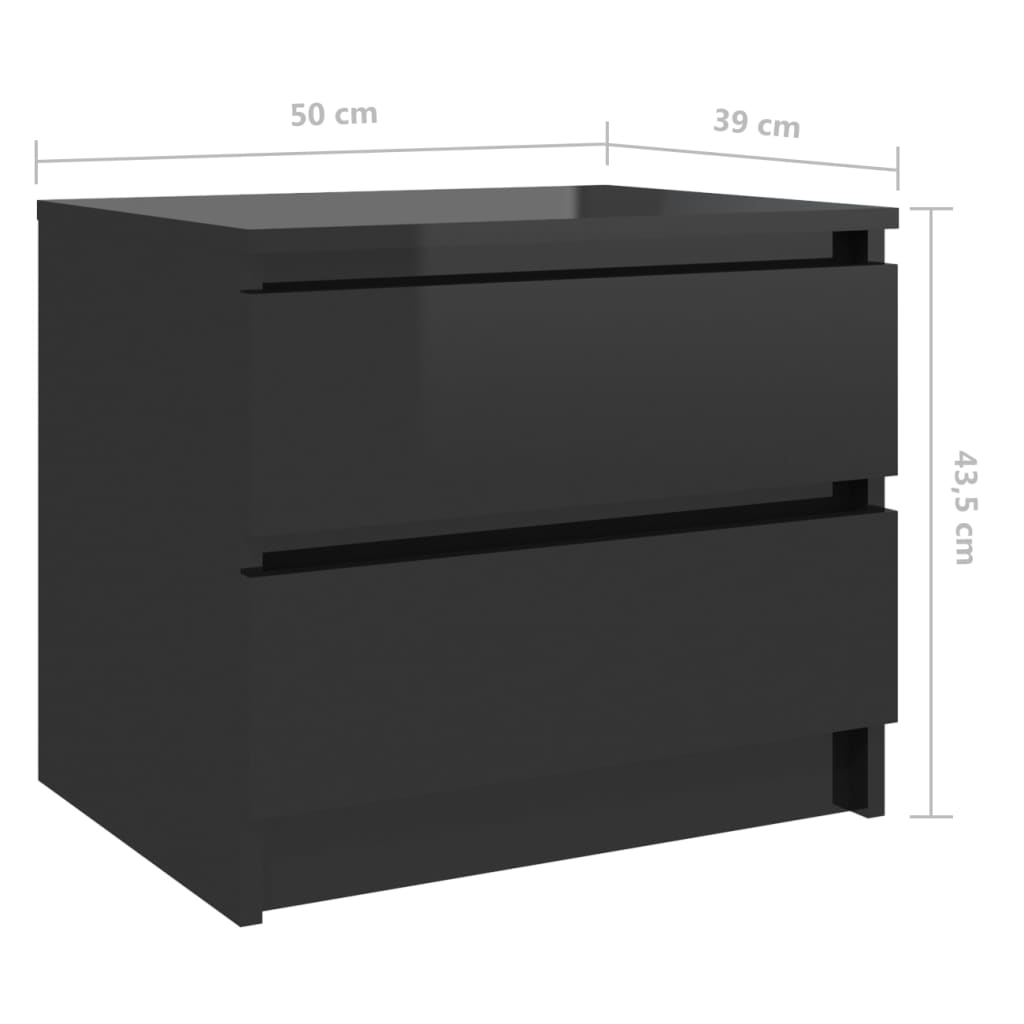 vidaXL sengeskabe 2 stk. 50x39x43,5 cm spånplade sort højglans