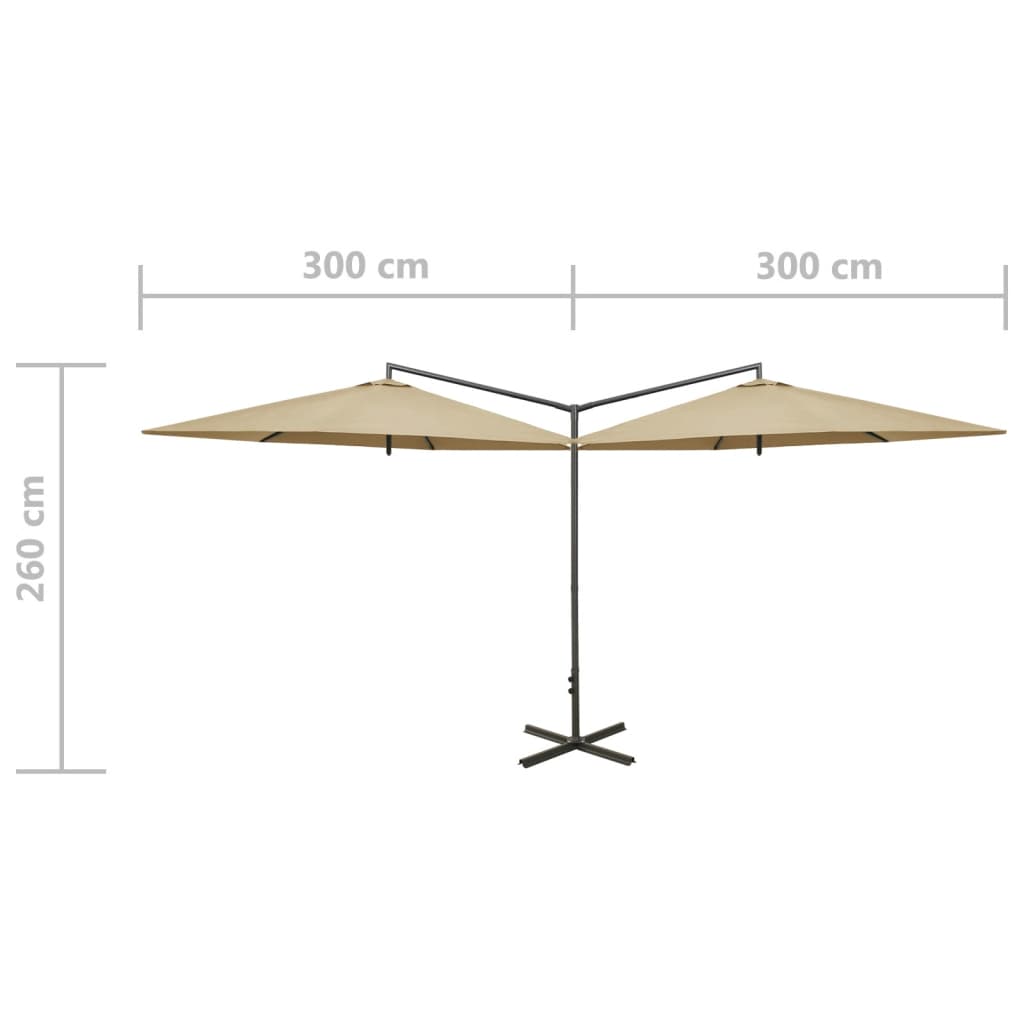 vidaXL dobbelt parasol med stålstang 600 cm gråbrun