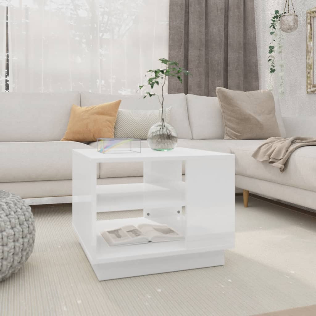 vidaXL sofabord 55x55x43 cm spånplade hvid højglans