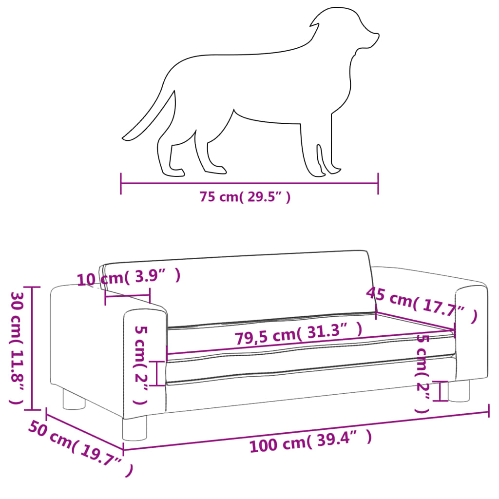 vidaXL hundeseng med forlængelse 100x50x30 cm kunstlæder grå