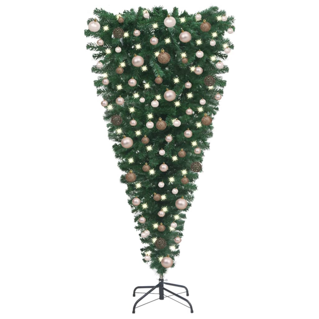 vidaXL kunstigt omvendt juletræ med lys og kuglesæt 210 cm
