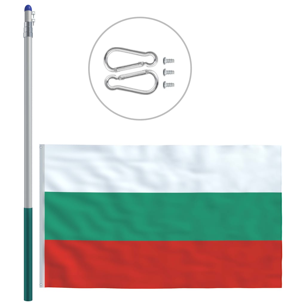 vidaXL Bulgariens flag og flagstang 6 m aluminium