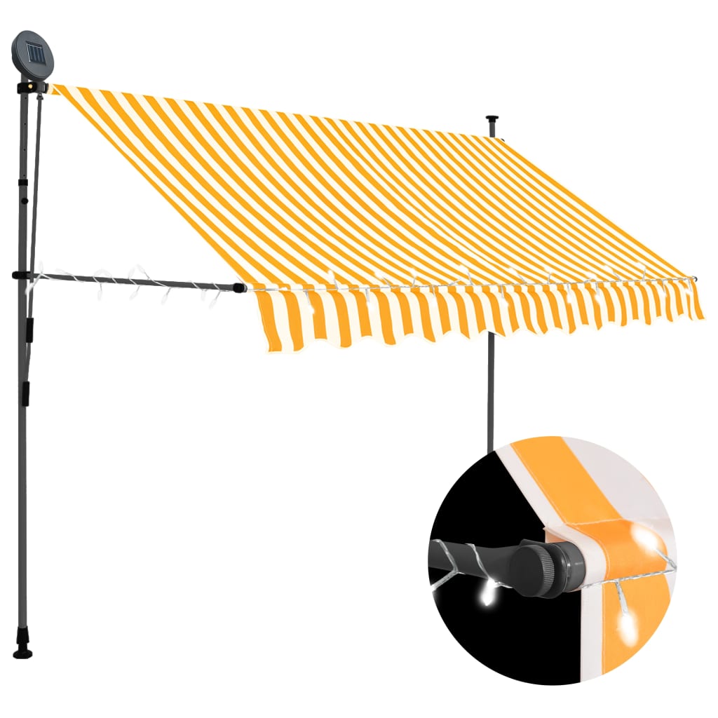 vidaXL markise m. LED-lys manuel betjening 300 cm hvid og orange