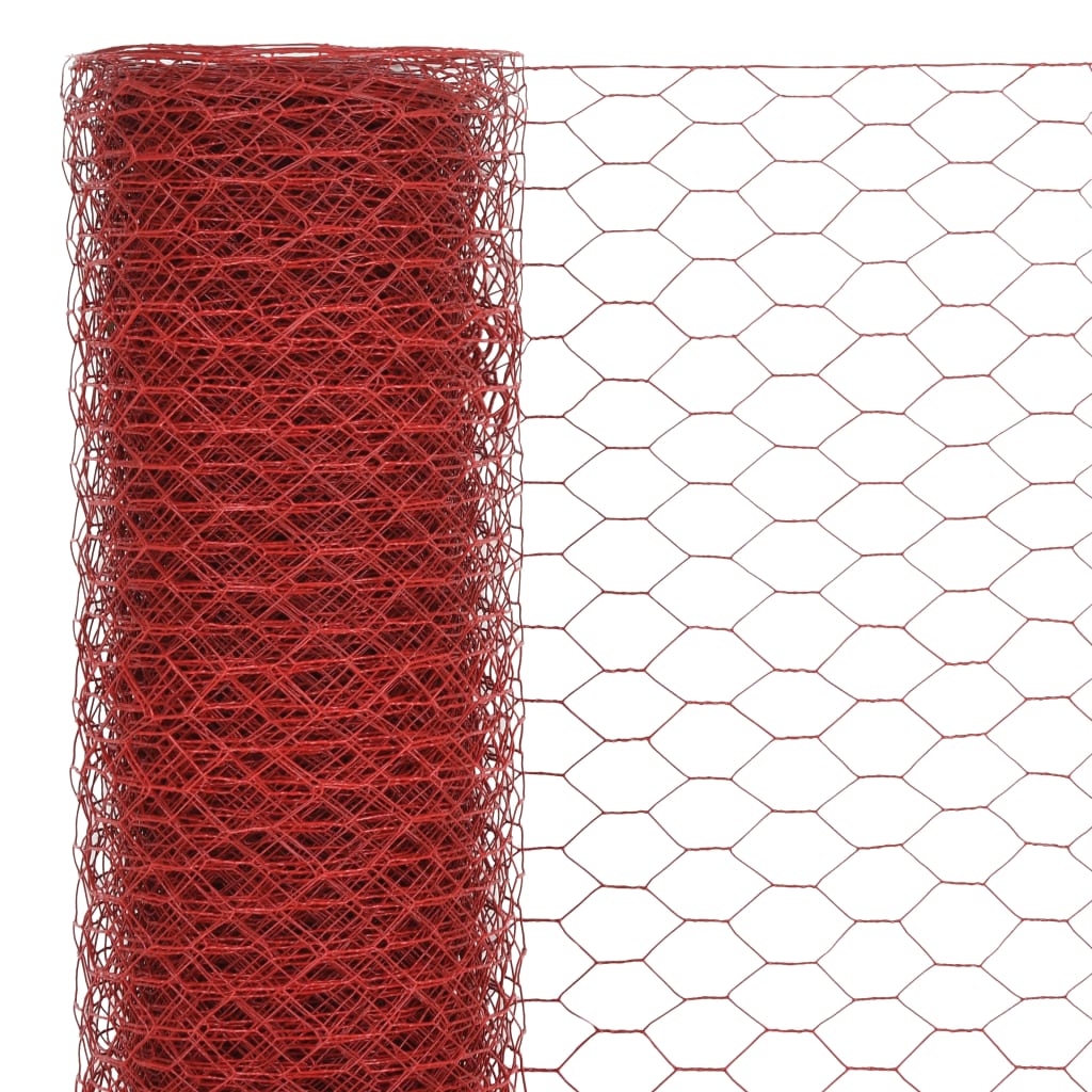 vidaXL hønsenet stål med PVC-belægning 25 x 0,75 m rød