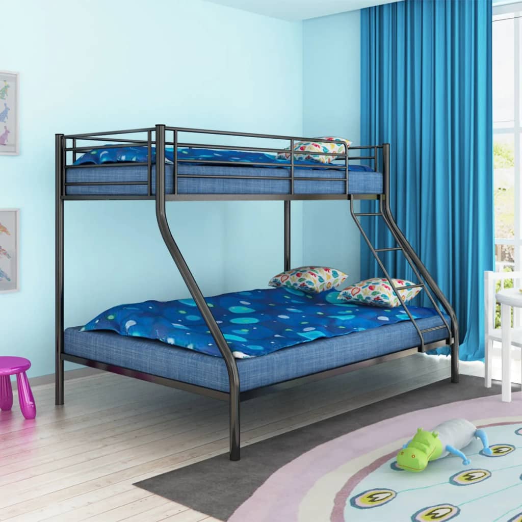 vidaXL sengestel køjeseng til børn sort metal 140 x 200 / 90 x 200 cm