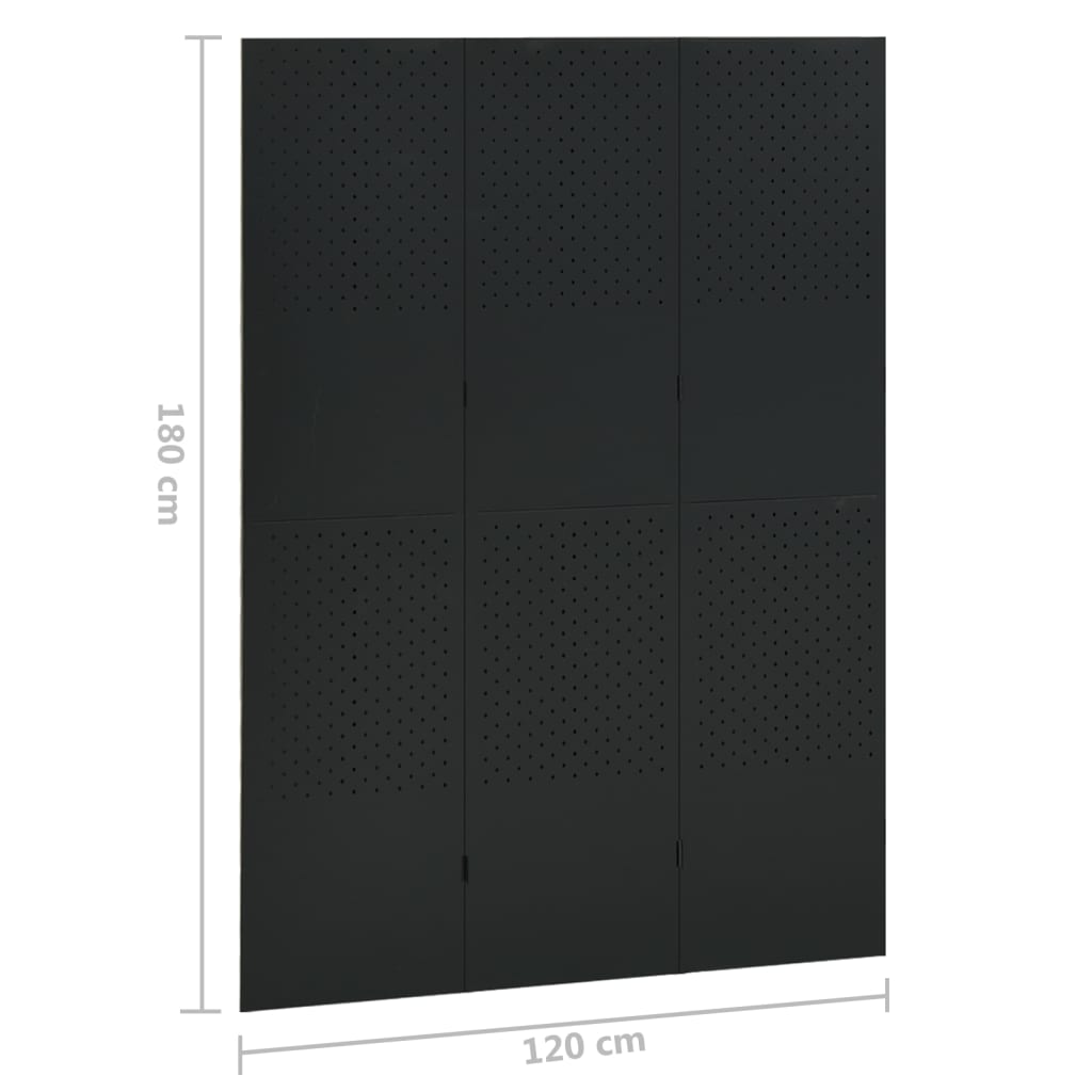 vidaXL 3-panels rumdeler 120x180 cm stål sort