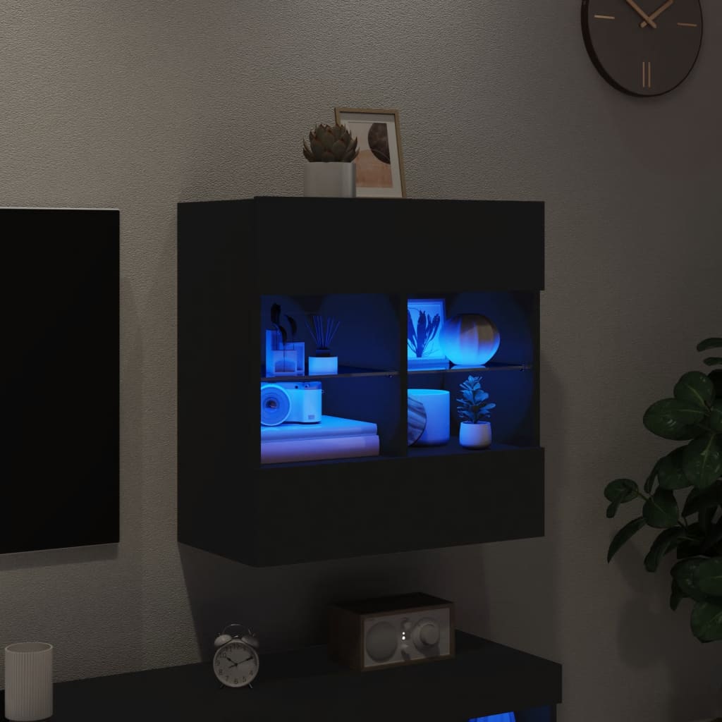 vidaXL væghængt tv-bord med LED-lys 58,5x30x60,5 cm sort