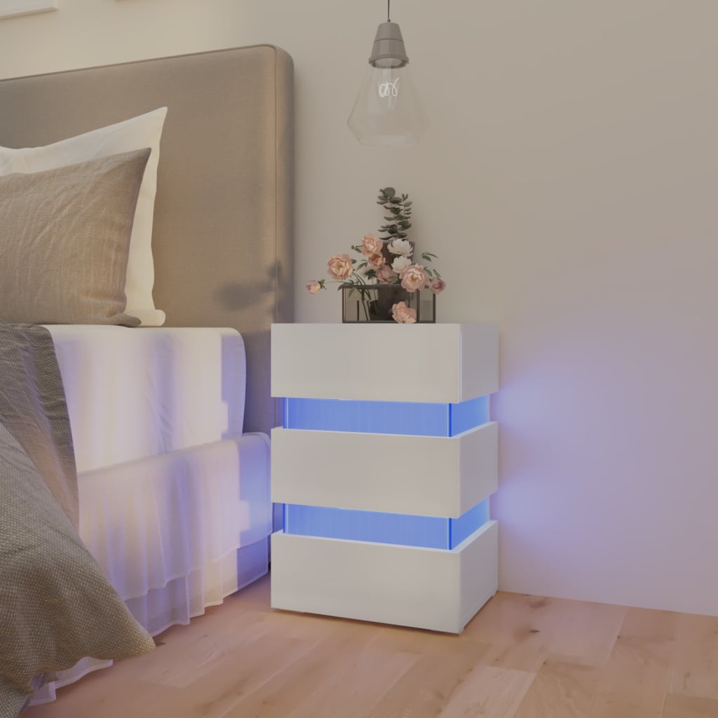 vidaXL sengebord med LED 45x35x67 cm konstrueret træ hvid