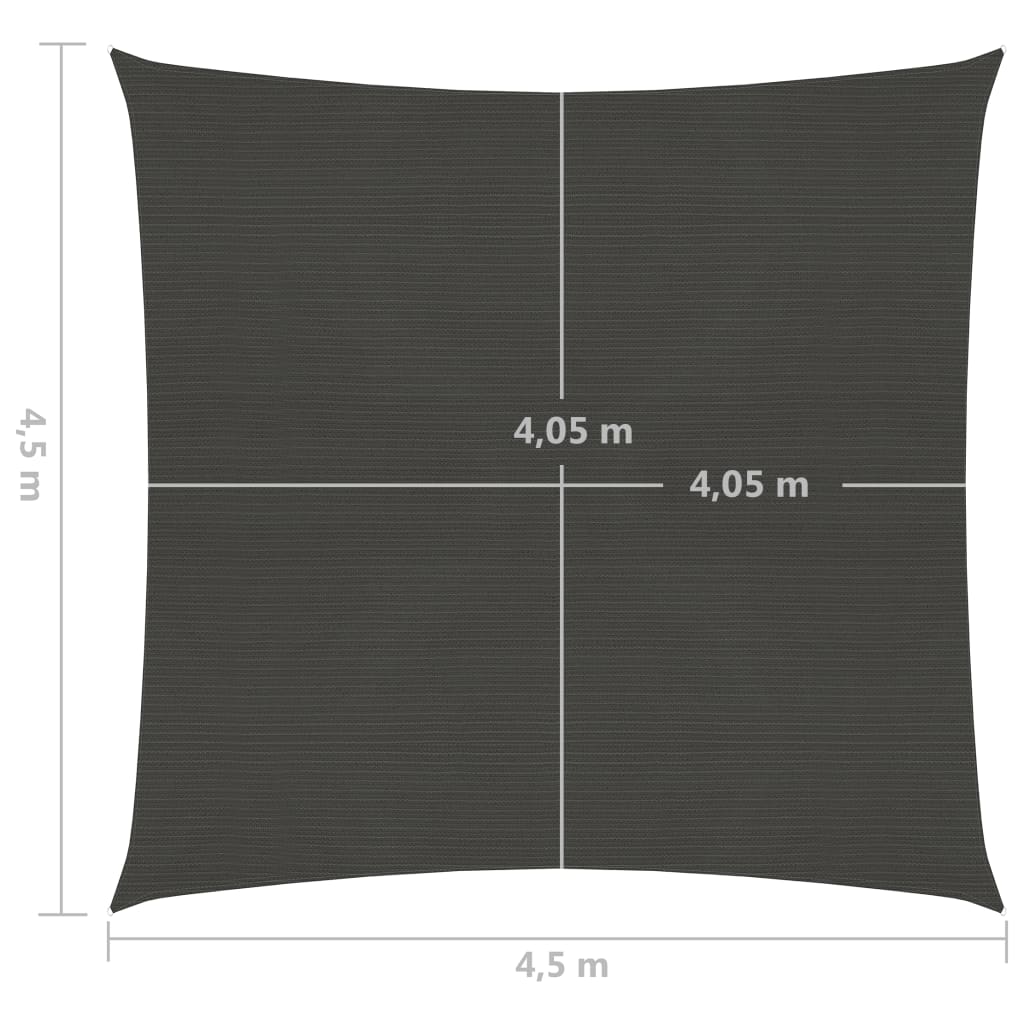 vidaXL solsejl 4,5x4,5 m 160 g/m² HDPE antracitgrå
