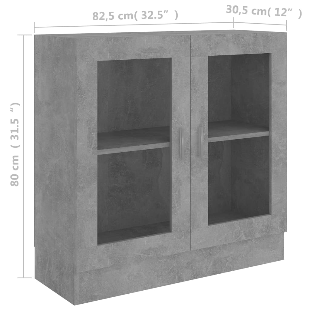 vidaXL vitrineskab 82,5x30,5x80 cm konstrueret træ betongrå