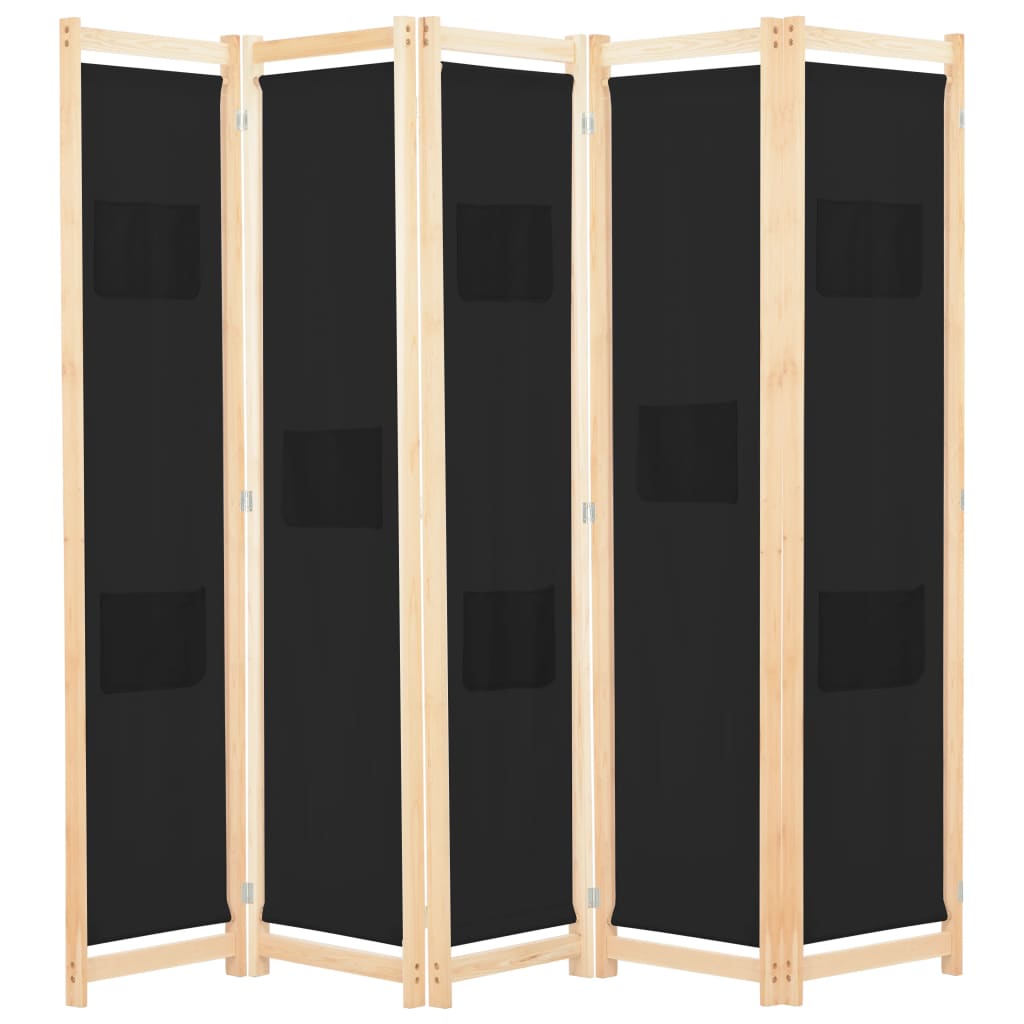 vidaXL 5-panels rumdeler 200 x 170 x 4 cm stof sort
