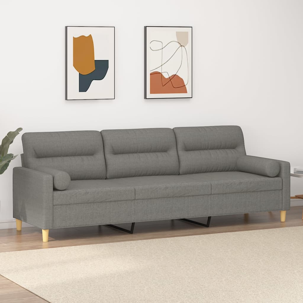 vidaXL 3-personers sofa med puder og hynder 210 cm stof mørkegrå